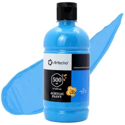 Image of Artecho Cerulean Blue Acrylic Paint 500ml/17oz, Craft for Art Supply, Ideal Canvas, Fabric, Pumpkin, Rock, Leather, Model, Ceramic, Plastic, Clay, Glass.