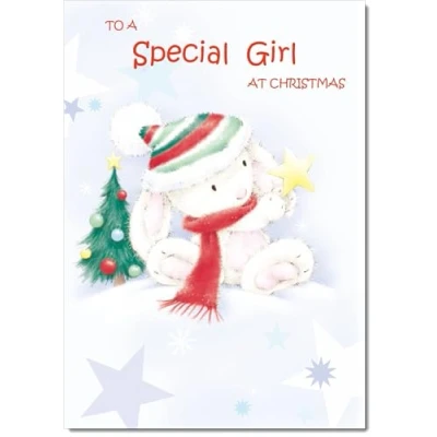 Image of doodlecards Special Girl Christmas Card Cute Rabbit with Star Medium Size for Plain Envelope