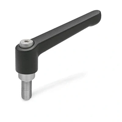 Image of Ganter Normelemente GN 300.1 63 M8 25 SW 1 Adjustable Clamping Lever with Stainless Steel Threaded Screw, Black, Textured matt, Gewinde: M8x25mm