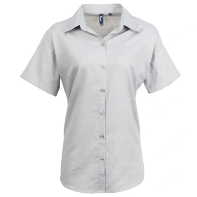 Image of Premier Womens/Ladies Signature Oxford Short Sleeved Shirt (Silver) Size 14 UK