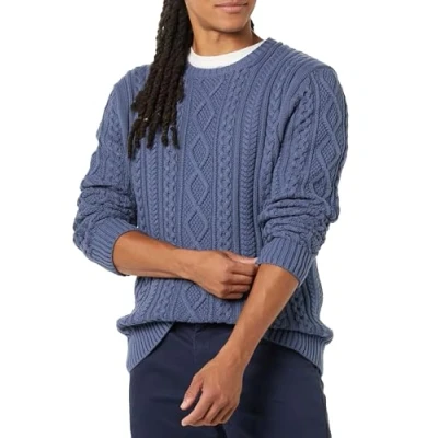 Image of Amazon Essentials Men&#039;s Long Sleeve 100% Cotton Fisherman Cable Crewneck Jumper, Dark Blue, XXL