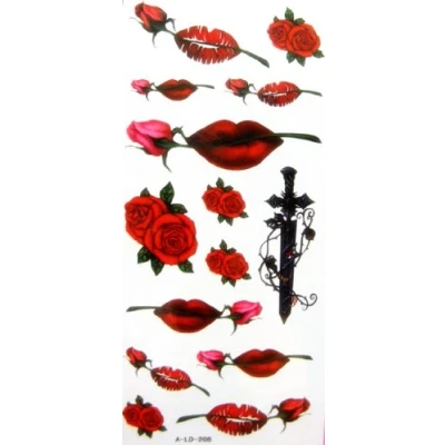 Image of YiMei Waterproof tattoo sticker color flowers, roses, red lips
