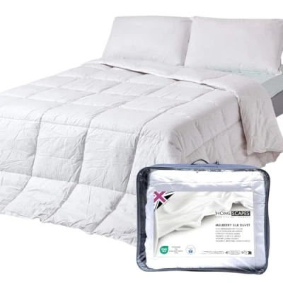 Image of HOMESCAPES 100% Pure Mulberry Silk Blend Duvet 13.5 Tog Cotton Casing Anti Dust Mite &amp; Allergenic Winter Washable at Home, King