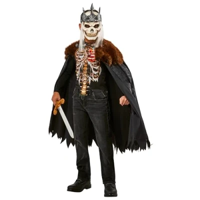 Image of Rubie&#039;s 1000232L000 Forum Dead King Costume Shirt, Cape, and Mask/Crown Kids Fancy Dress, Boys, Multi, 8 10 Years