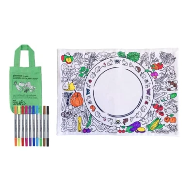 Image of eatsleepdoodle Fruit and Vegetable Colouring Placemat in its own Cotton Bag to Colour Features a Fun, Educational Placemat, Washable Felt tip Fabric Pens Included