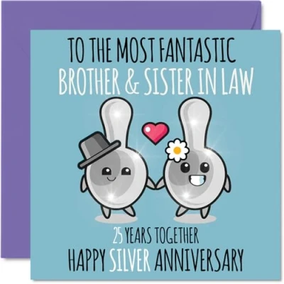 Image of Cute Silver Anniversary Card for Brother &amp; Sister In Law 25 Years Together Happy 25th Wedding Cards Brother, 145mm x Greeting Anniversaries