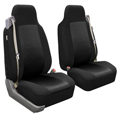Image of FH GROUP Front Set Cloth Car Seat Covers for Bucket Seats 1 Piece Cover, Universal Fit, Washable SUV, Sedan, Van, Black