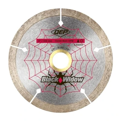 Image of QEP 6 4008BW 4 Inch Black Widow Micro Segmented Rim Diamond Blade, 5/8 7/8 Arbor, Wet/Dry Cutting, 15000 Maximum RPM