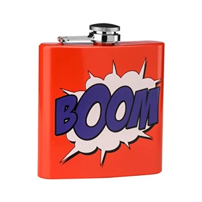 Image of Premier Housewares Boom Design Hip Flask, Stainless Steel, 6 oz Red