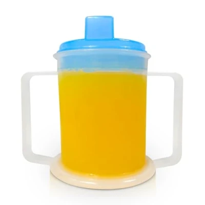 Image of HEALUA Adult Drinking Cup for Elderly 300ml Handled Adults Disability Cups Hot and Cold Drinks Beaker Mug with Interchangeable Sippy &amp; Straw Lids