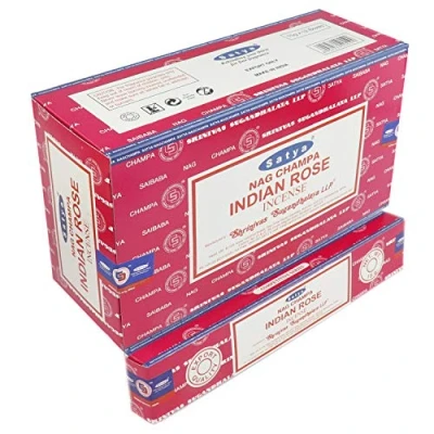 Image of SATYA Nag Champa Indian Rose Agarbatti Handrolled Masala Incense Sticks 12 Packs of 15 Grams Each in a Box Export Quality Product