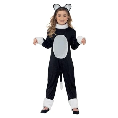 Image of Smiffys Cool Cat Costume, Black with Jumpsuit, Tail &amp; Headpiece, Halloween Child Fancy Dress, Dress Up Costumes