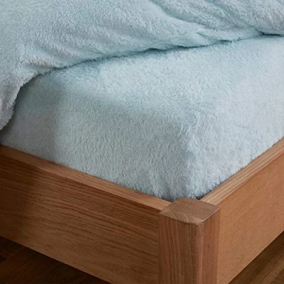 Image of Brentfords Teddy Fleece Fitted Bed Sheet Plain Thermal Warm Soft Luxury Sherpa Feel Bedding, Duck Egg Double