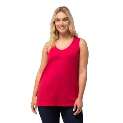 Image of Ulla Popken Women&#039;s Feminines Top mit V Neck T Shirt, red, 30/32 UK