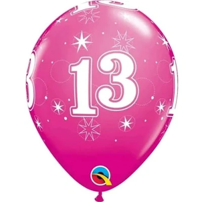 Image of Toyland® Pack of 6 28cm (11&quot;) Pink 13th Latex Balloons With Stars Birthday Party Decorations