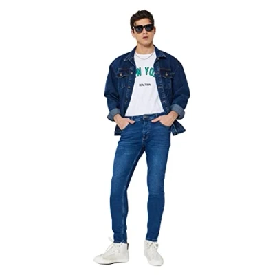 Image of Trendyol Mens Man Normal Waist Skinny Fit Tapered Jeans Pants, Navy Blue 2002, 38 UK