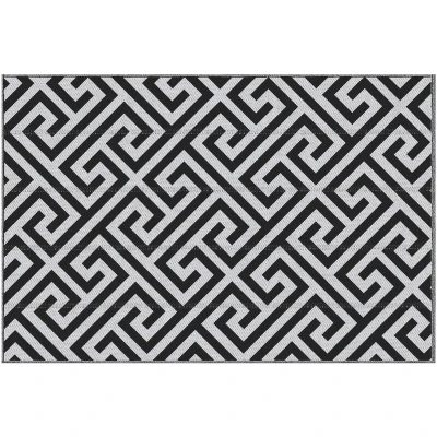 Image of Outsunny 121 x 182 cm(4x6ft) Outdoor Rug Reversible Mat Plastic Straw Portable RV Camping for Garden Deck Picnic Indoor, Black &amp; White