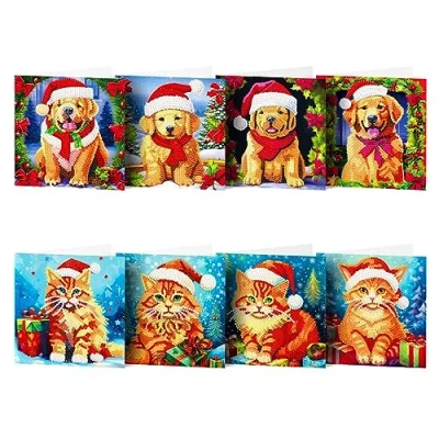 Image of ycyingcheng 5D DIY Diamond Painting Greeting Cards, Cross Stitch Handmade Happy Birthday Christmas Drawing Cards Kit with Blank Envelopes for Hoilday Festival Crafts Gift