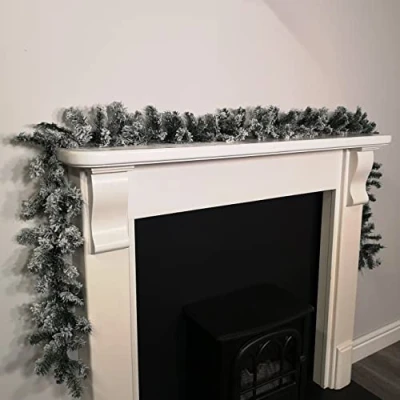 Image of Samuel ALEXANDER 9ft (2.7m) x 20cm Green Snow Flocked Woodcote Christmas Garland