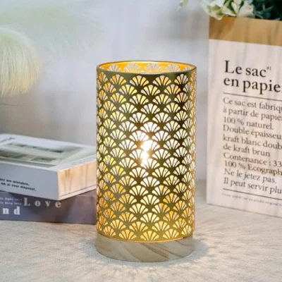 Image of JHY DESIGN Metal Battery Powered Lamp 22.5cm High Medium Cordless Table with 6 Hours Timer Modern for Weddings Party Patio Garden Indoors Outdoors Balcony（Gold）