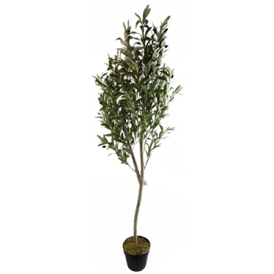 Image of Leaf Design UK Black Plastic Pot, 180cm Artificial Natural Look Olive Tree with Wooden Trunk