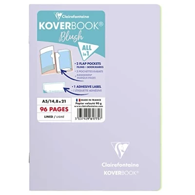 Image of Clairefontaine Ref 961775C Koverbook Blush Stapled Notebook (48 Sheets) A5 Size, Lined Ruling, 90gsm Brushed Vellum Paper, Pastel Polypro Cover Lilac