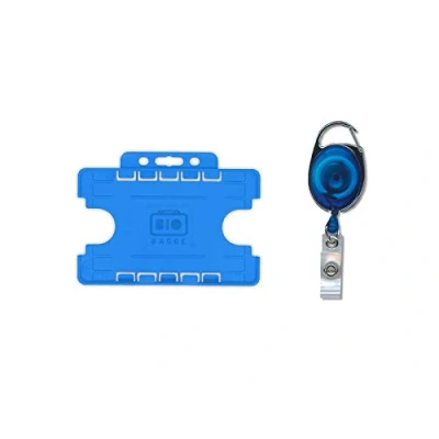 Image of ID Card It Badge Pass Holder Double Sided and Blue Retractable YoYo Security Key Clip Reel (Blue)