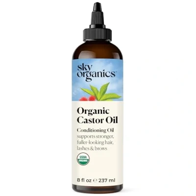 Image of Sky Organics Organic Castor Oil Volumizing Hair Pure for Face, &amp; Scalp Cold Pressed Natural Conditioner Omega Fatty Acids, Vegan Beauty, Care, Self Care 8oz