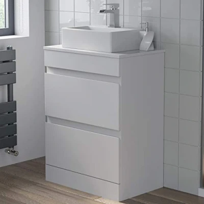 Image of Artis 600mm Bathroom Vanity Unit Countertop Rectangular Basin Floor Standing White