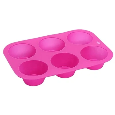 Image of SUL Silicone Muffin Tray, Non Stick 6 Cup Muffins Pan, Reusable Food Grade Baking Tray for Making Egg Muffin, Cupcake, Quiches, Frittatas, Yorkshire Pudding (Pink)