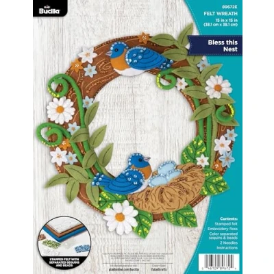 Image of Bucilla, Bless This Nest, Felt Applique Wreath Making Kit, Perfect for DIY Arts and Crafts, 89672E