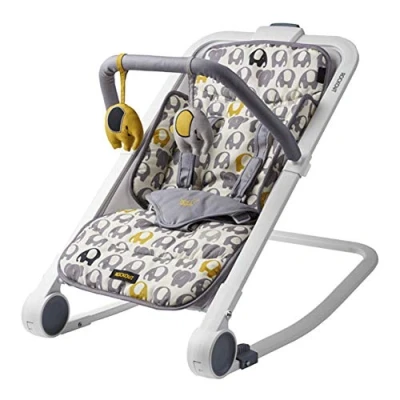 Image of BABABING Rockout 2 Baby Rocker 3 Position Reclining Bouncer with Ellie Elephant Print Portable Cushion Seat Exclusive Soft Toys