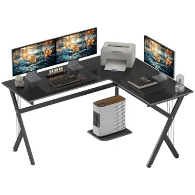 Image of HOMCOM L Shaped Gaming Desk, 155 x 130cm Corner Computer Desk with CPU Stand for Home Office, Study Workstation, Black