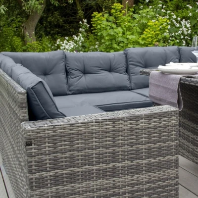 Image of Rattan Corner Dining Set Outdoor Garden Furniture Grey 9 Seater L Shape Sofa Stools Tempered Glass Table UV Protected Waterproof Seat Back Cushions Patio Conservatory Lounge FREE Rain Cover