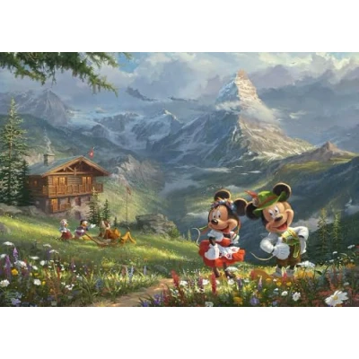 Image of Schmidt Thomas Kinkade: Disney Mickey and Minnie in the Alps 1,000 Piece Adult Jigsaw Puzzle Ages 12+