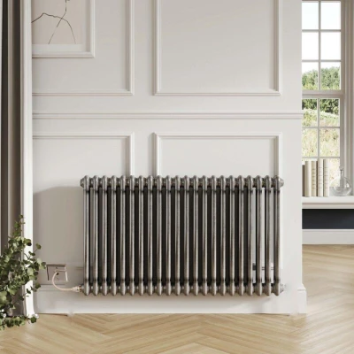 Image of Greened House Electric 3 Column Raw Metal Horizontal Radiator Traditional Classic Style 600mm High Wide