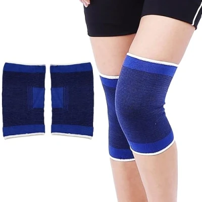 Image of SystemsEleven Knee Support Lightweight Elasticated Sleeve Compression Bandage for Joint Pain &amp; Sprains During Exercise Sport, Left or Right Both Men Women (2 x Blue Supports)