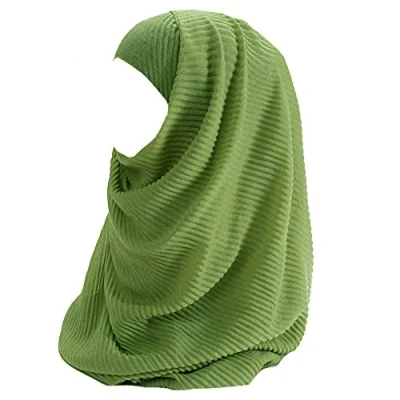Image of Lina &amp; Lily Premium Cotton Pleated Hijab for Muslim Women, Maxi Head Scarf Shawl Wrap Lightweight (Olive Green)