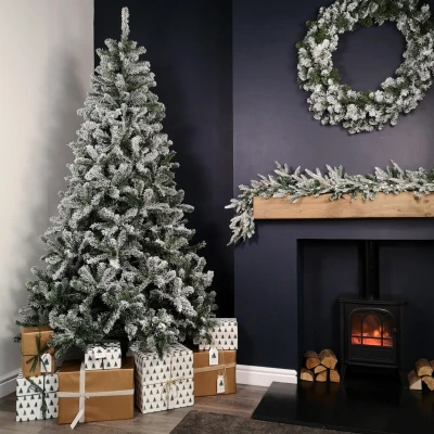Image of 8ft (2.4m) Snow Flocked Woodcote Spruce Artificial Christmas Tree