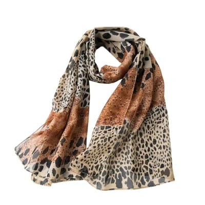 Image of OAAO 1 Piece Soft Leopard Print Scarf, Stylish Lightweight Shawl and Long Scarf for Women, Chiffon Silk Women&#039;s Clothing Accessories