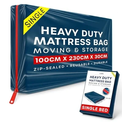 Image of Single Mattress Storage Bag with Zipper 1 Pack Blue Waterproof Cover for Moving to Protect Beds from Stains, Dust, and Pest Damage Plastic