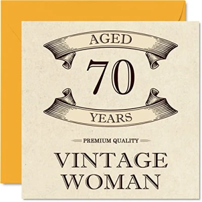 Image of Vintage 70th Birthday Cards for Women Aged 70 Years Fun Card Mum Sister Wife Granny Nanny Grandma Auntie, 145mm x Ladies Greeting Cards,