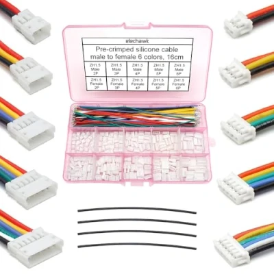 Image of ZH 1.5MM Male Female Connectors and 28AWG Pre Crimped Silicone Cables kit, ZH1.5 Connector Socket 2/3/4/5/6 Pin Housing JST Adapter Cable with Length of 160mm (6.3inch) Wire