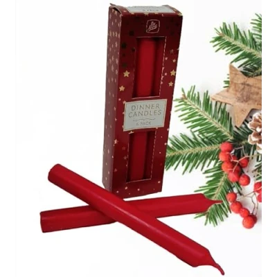 Image of Pan Aroma Pack of 6 Red Christmas Dinner Candles Tapered Unscented 8H Burn Time