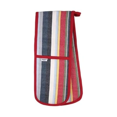 Image of Dexam Recycled Cotton Striped Double Oven Gloves Red