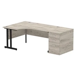 Image of Impulse 1600 L Crescent Desk Gy Oak Black Cantilver 800 High Ped