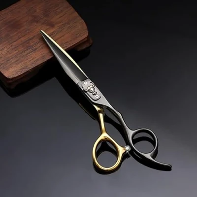 Image of Hair Cutting Scissors, 6 Inch Professional Japan 440c Steel Black Gold Bullhead Scissors Barber Tools Haircut Thinning Shears Hairdresser (Size : Cutting)