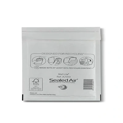 Image of Sealed Air Mail Lite Bubble Padded Envelopes Gold/White (White, A/000 (110 x 160mm) Box of 100)