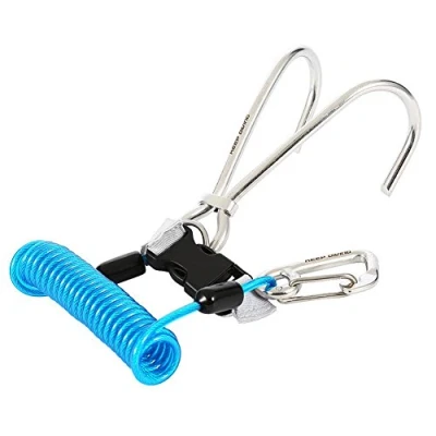 Image of Diving Hook, Stainless Steel Reef Double Hook with Spiral Coil Lanyard &amp; and Quick Release Buckle, Unisex Adult Clip Underwater (Blue)