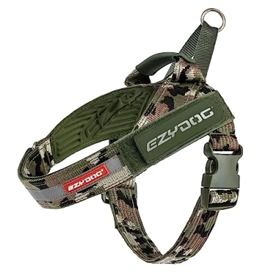 Image of EzyDog Express Dog Harness for Small, Medium and Large Dogs, Angled Ergonomic Design, Moulded Grip Handle, Easy Release Side Buckle (S, Camo)